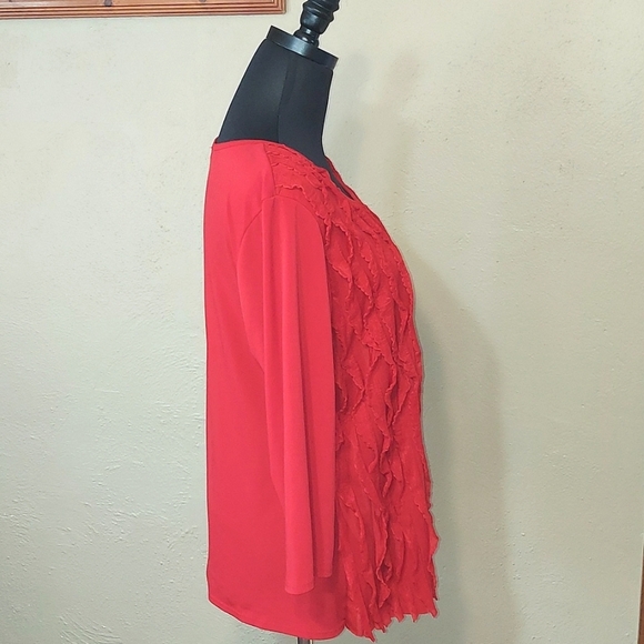 Woman's Notations Quarter Sleeve Ruffled Front Blouse - Picture 2 of 5